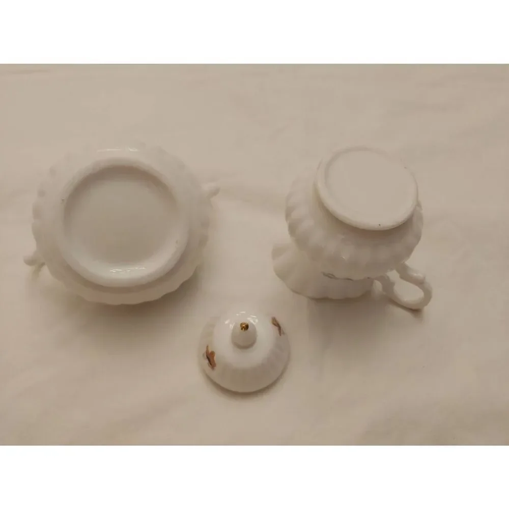 Vintage Porcelain Sugar Bowl And Creamer Gold Trim Set
